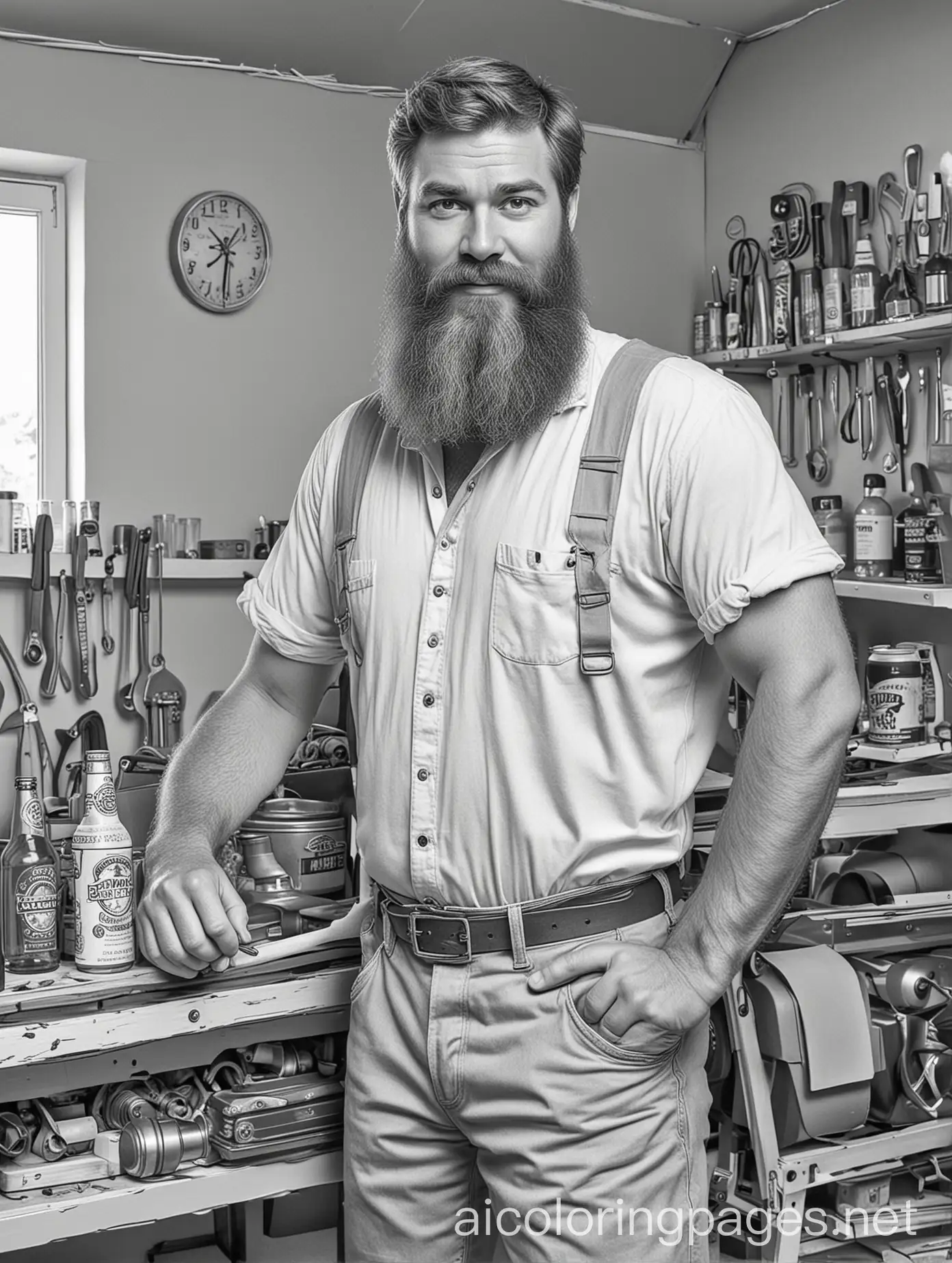 Bearded-Man-Taking-Beer-Break-in-Classic-Car-Garage