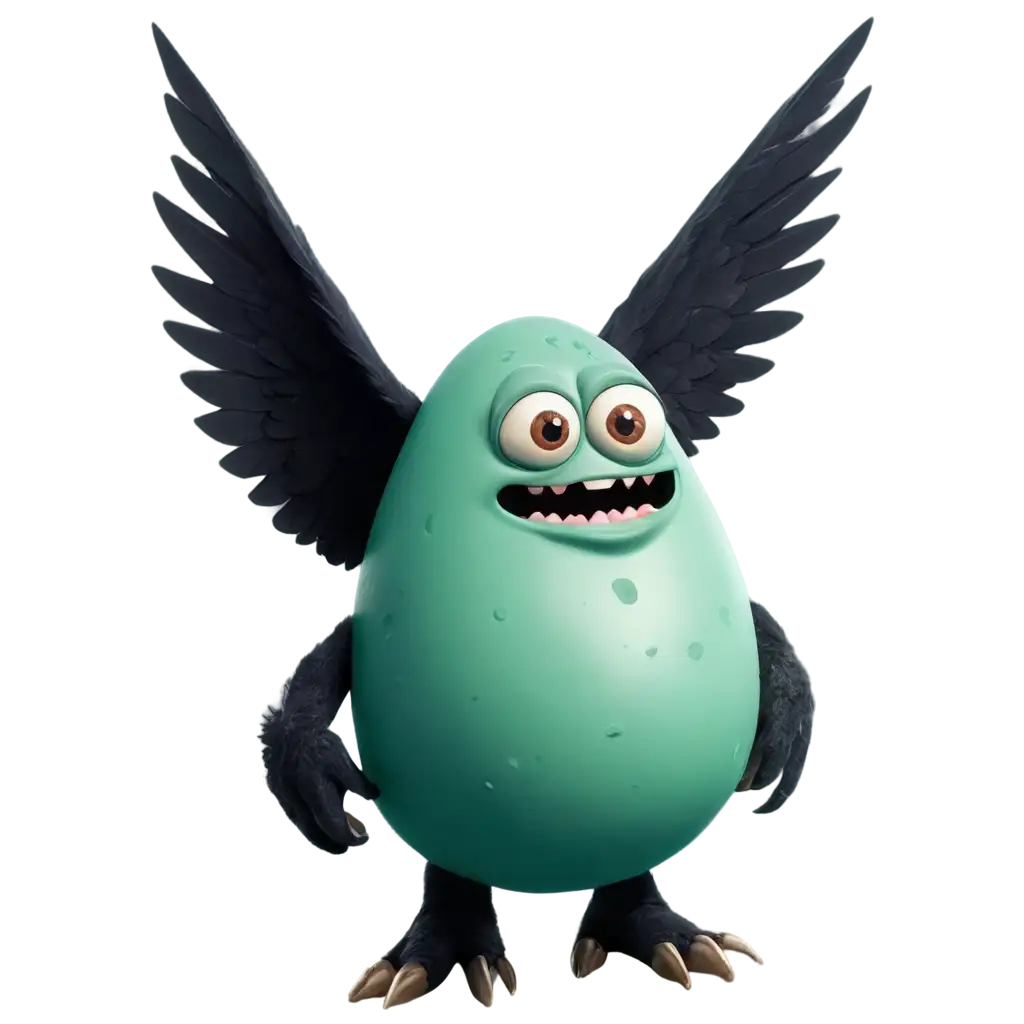 CREATE A MONSTER EGG WITH TWO HUGE WINGS AND WITH HUGE  FOUR HANDS AND WITH HUGE  FOUR LEGS