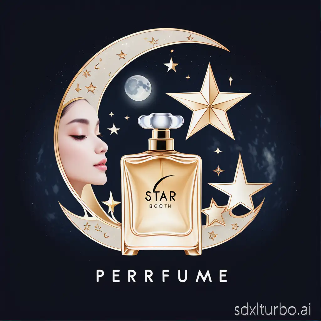 Perfume logo with moon and star in it with brand name (star booth)