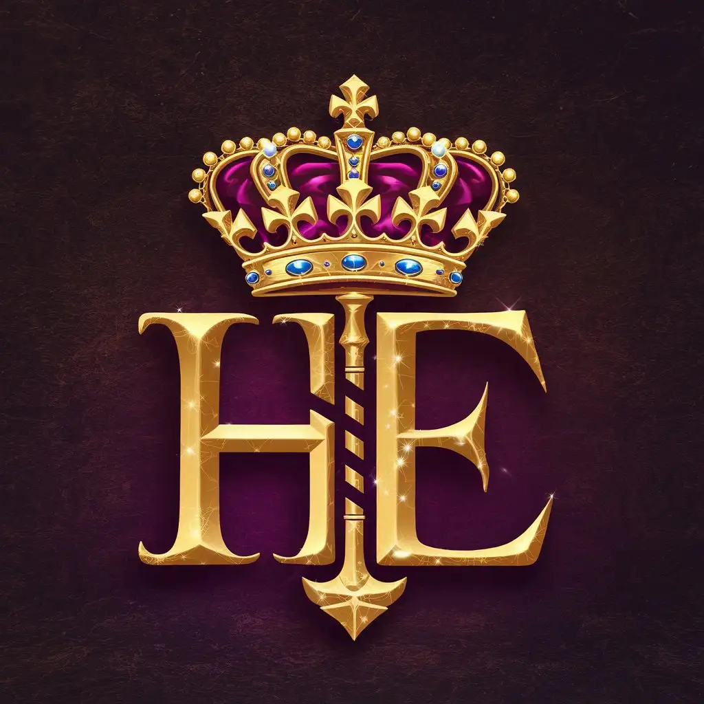 Design a logo with the letters H and E, requiring gold, luxurious, and grand appearance