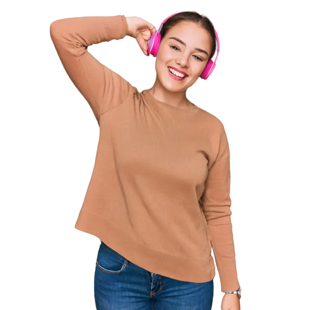 PNG-Image-of-a-Woman-with-Headphones-Happily-Listening-to-Music