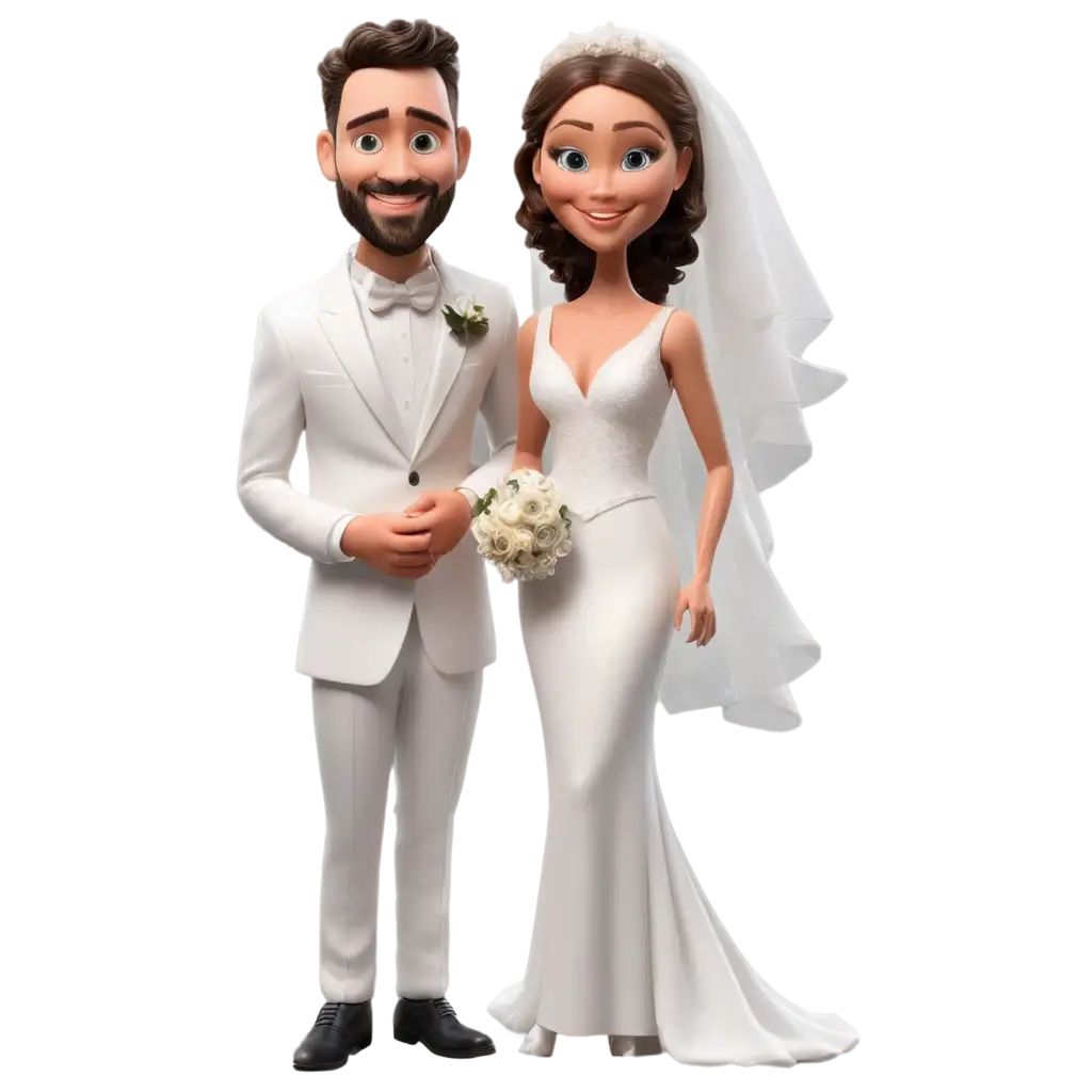 Catholic-Wedding-Caricature-PNG-Groom-in-White-Tuxedo-and-Bride-in-White-Bridal-Gown