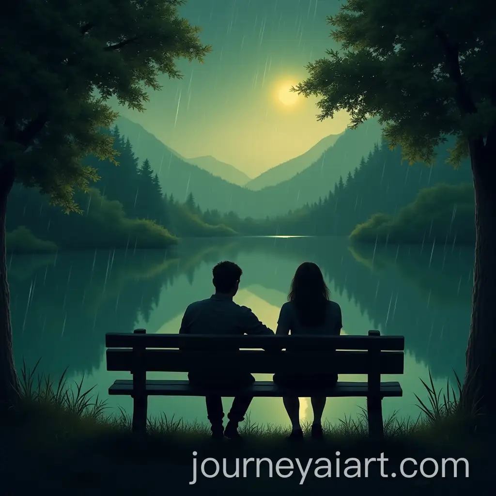 Two-Friends-Sharing-Memories-on-a-Bench-by-the-Lake-During-Monsoon-Evening