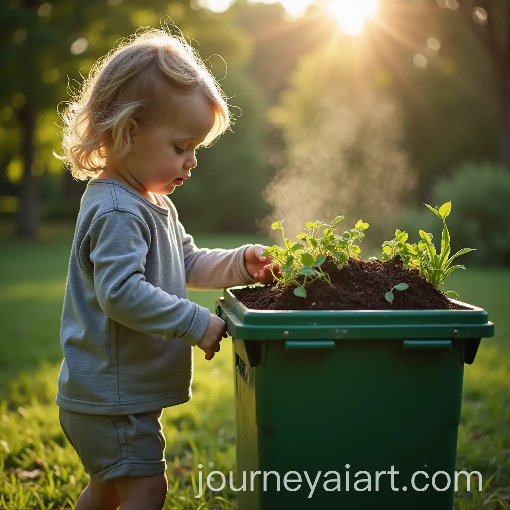 Child-Introducing-Eco-Waste-into-a-Green-Rotating-Composter