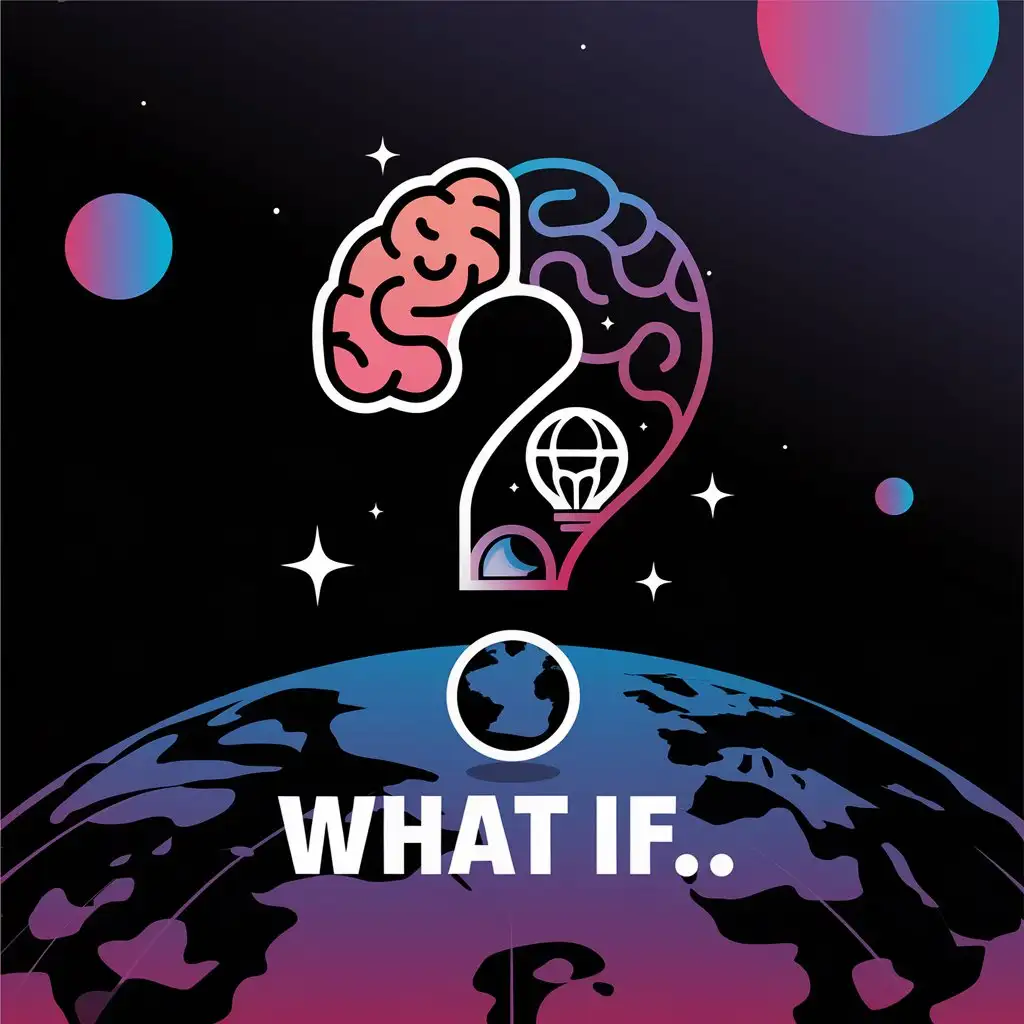 LOGO Design for What If CosmicInspired Podcast Logo Featuring Question Mark and Brain Elements