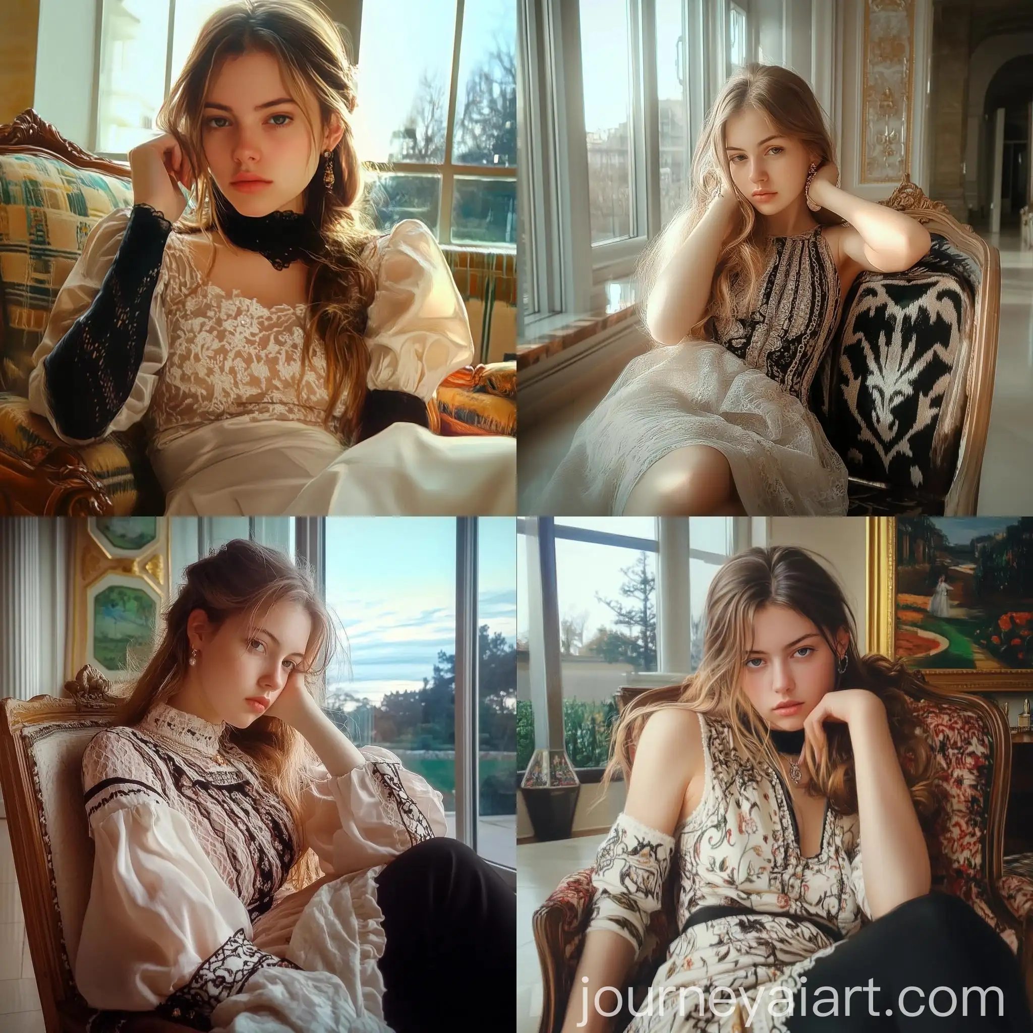 Aristocratic-Girl-Lounging-in-Luxurious-Estate