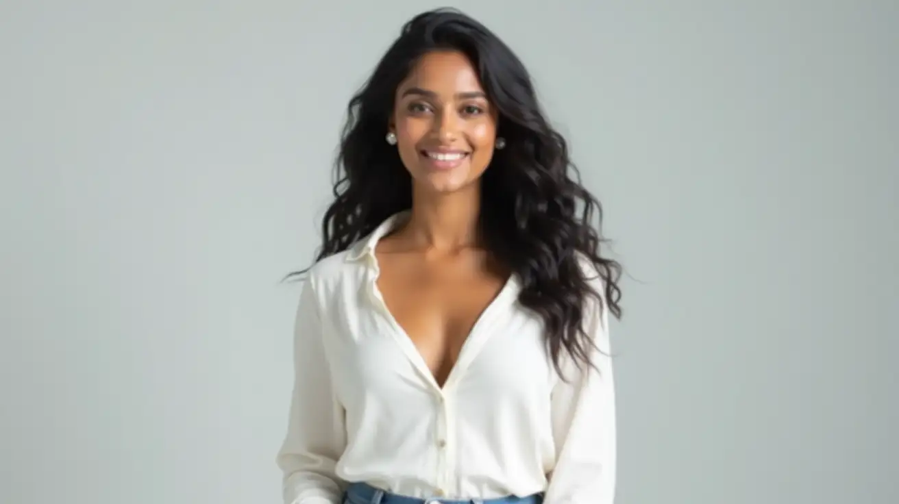 Curvy-Indian-Woman-in-White-Blouse-with-Jovial-Expression