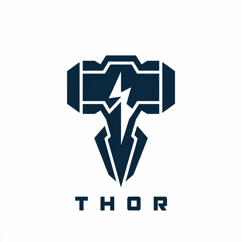 a vector logo design,with the text "THOR", main symbol:thunder/Mjolnir,Moderate,be used in Technology industry,clear background