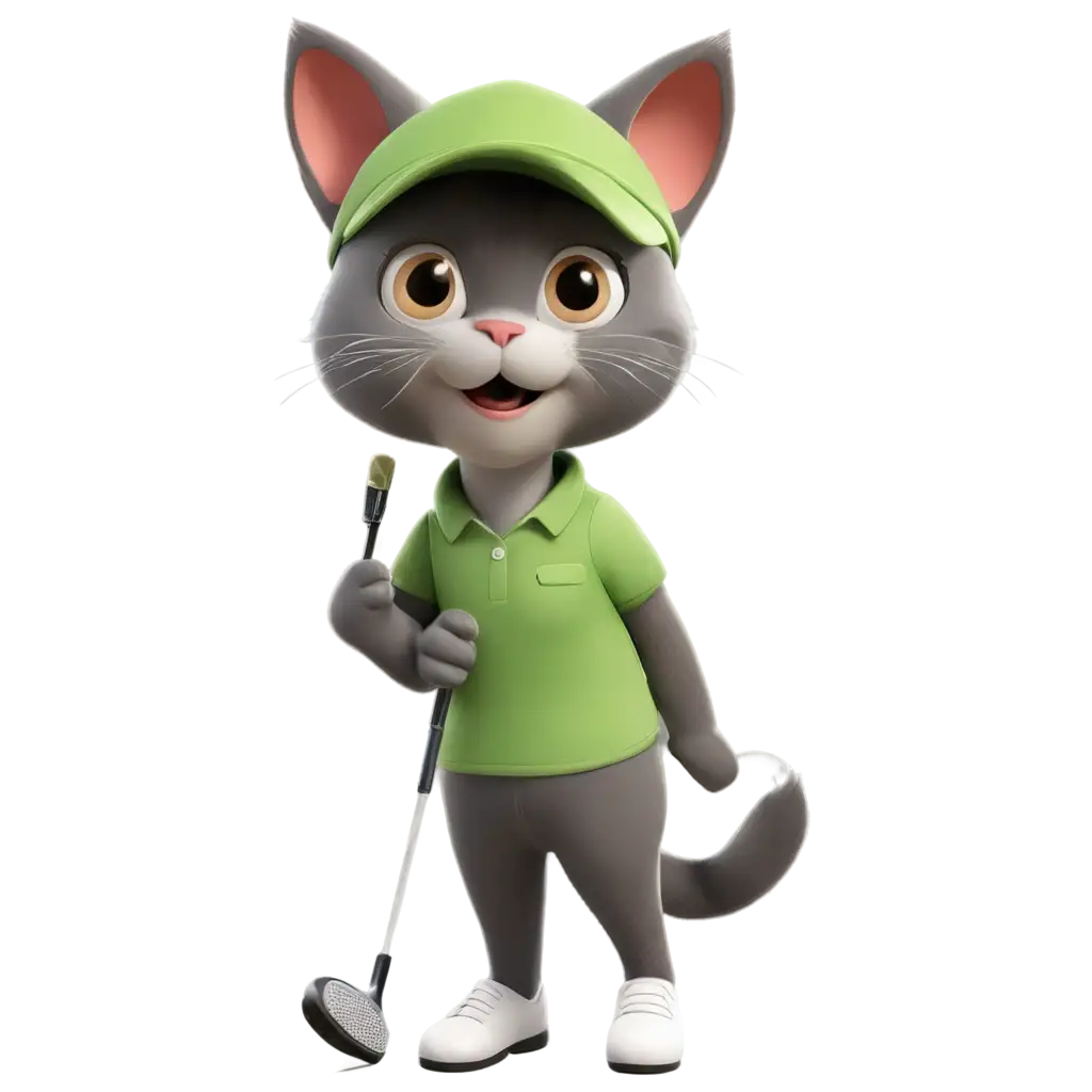 Cute-3D-Vector-Cat-Playing-Golf-PNG-Image-for-Childrens-Illustrations-SportsThemed-Merchandise