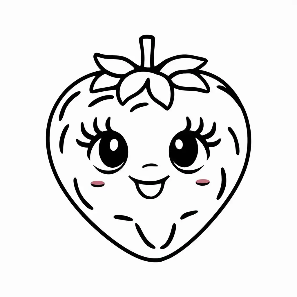 Kawaii BlackandWhite Outline Sketch of a Smiling Strawberry