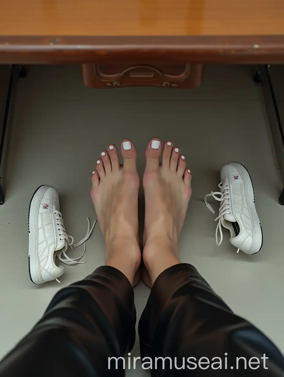 Girl with Bare Feet at University Desk Realistic Instagram Style Photo