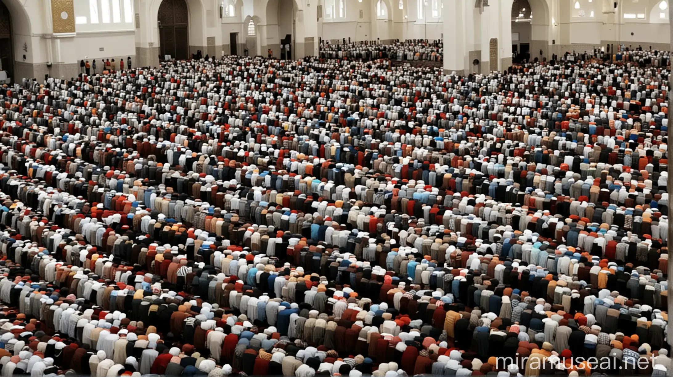 Indonesian Muslims Praying in Traditional Mosque Setting