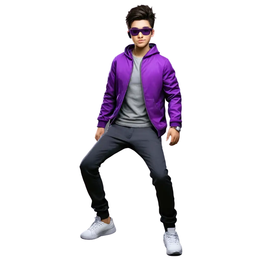 PNG-Image-of-a-Gamer-Boy-with-Headset-Fashionable-Glasses-Purple-Jacket-and-Social-Pants