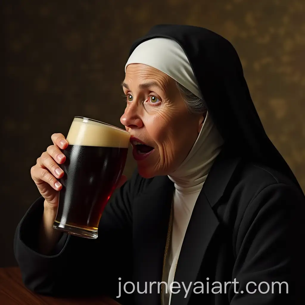 Mother-Teresa-Enjoying-a-Pint-of-Guinness-in-a-Relaxed-Moment