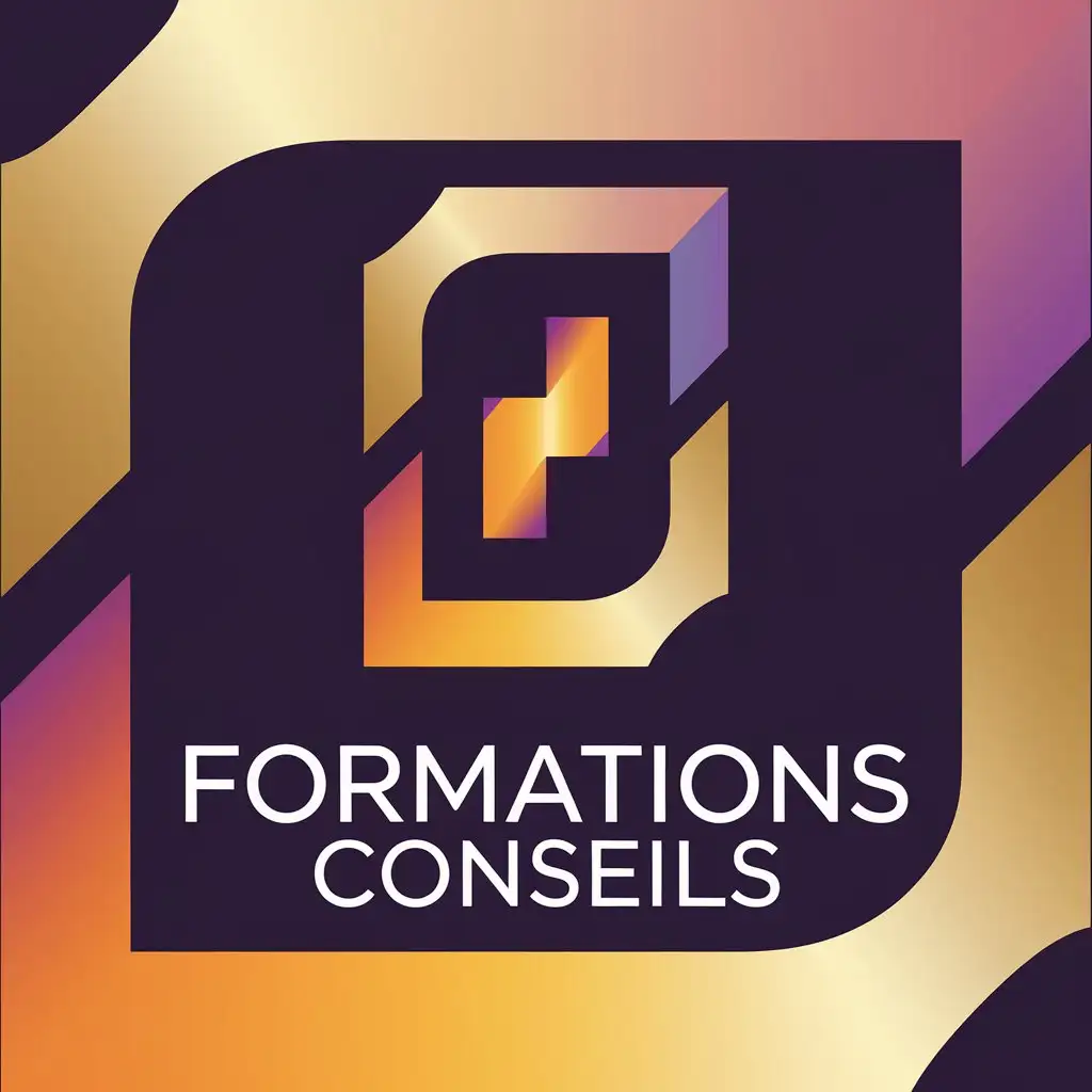 a vector logo design,with the text "formations conseils", main symbol:rectangle with color gold, purple and orange.,Moderate,clear background