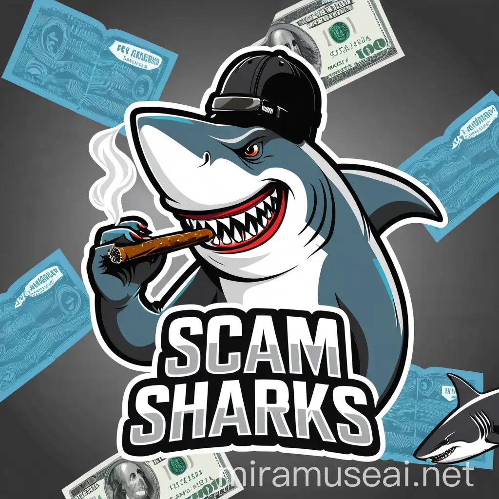 Stylized Shark in Robbery Mask Smoking a Blunt Cigar