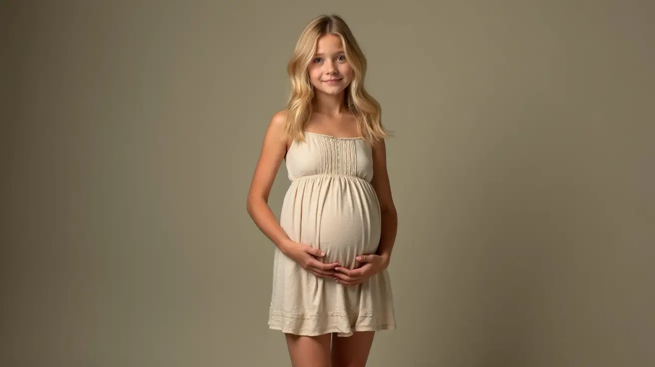 Teenage-Girl-in-Sundress-with-Pregnant-Belly