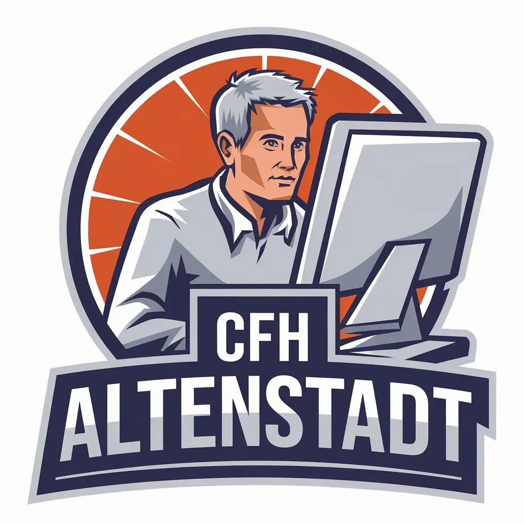 LOGO Design for CfH Altenstadt Modern Vector with Greyhaired Man and Computer Theme for Internet Industry