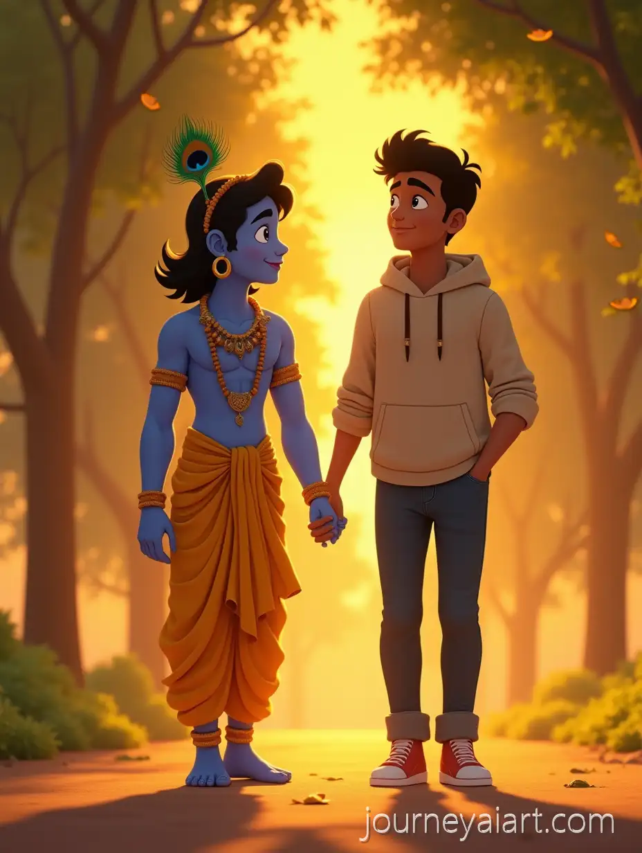 Modern-IndianEmotional-Walk-with-Krishna-Man-Walking-with-Lord-Krishna-in-Golden-Sunset