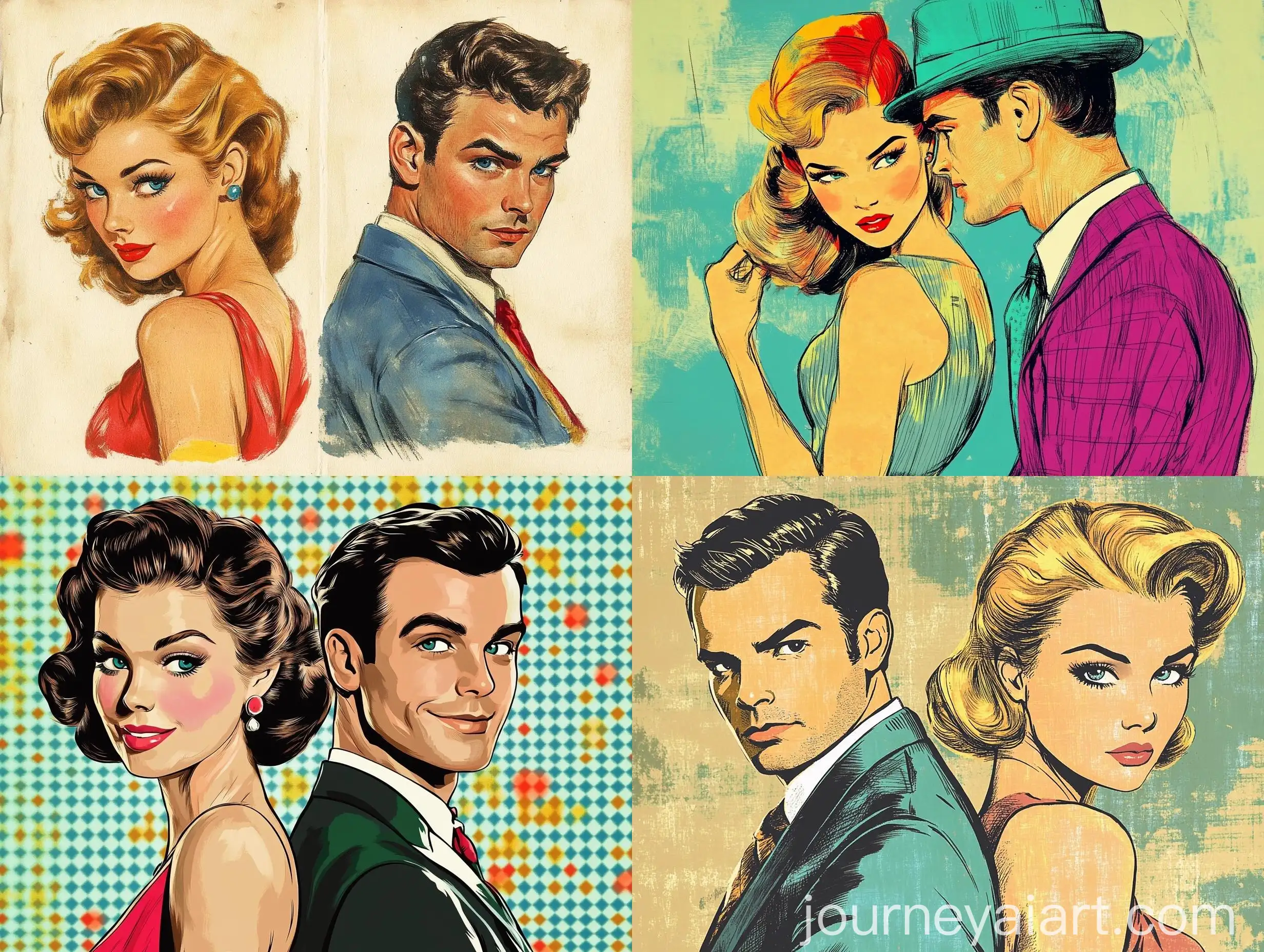 Retro-50s-Style-Couple-in-Colorful-Old-Drawing