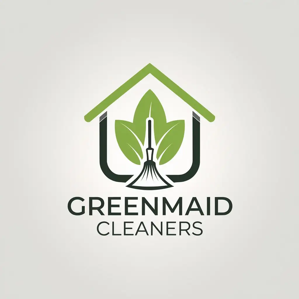 LOGO Design for GreenMaid Cleaners Minimalist EcoFriendly Cleaning Symbol with Text