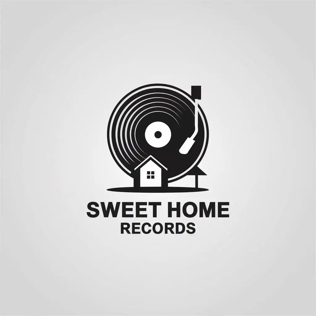 LOGO Design For Sweet Home Records Vinyl and House Symbol in Minimalistic Style