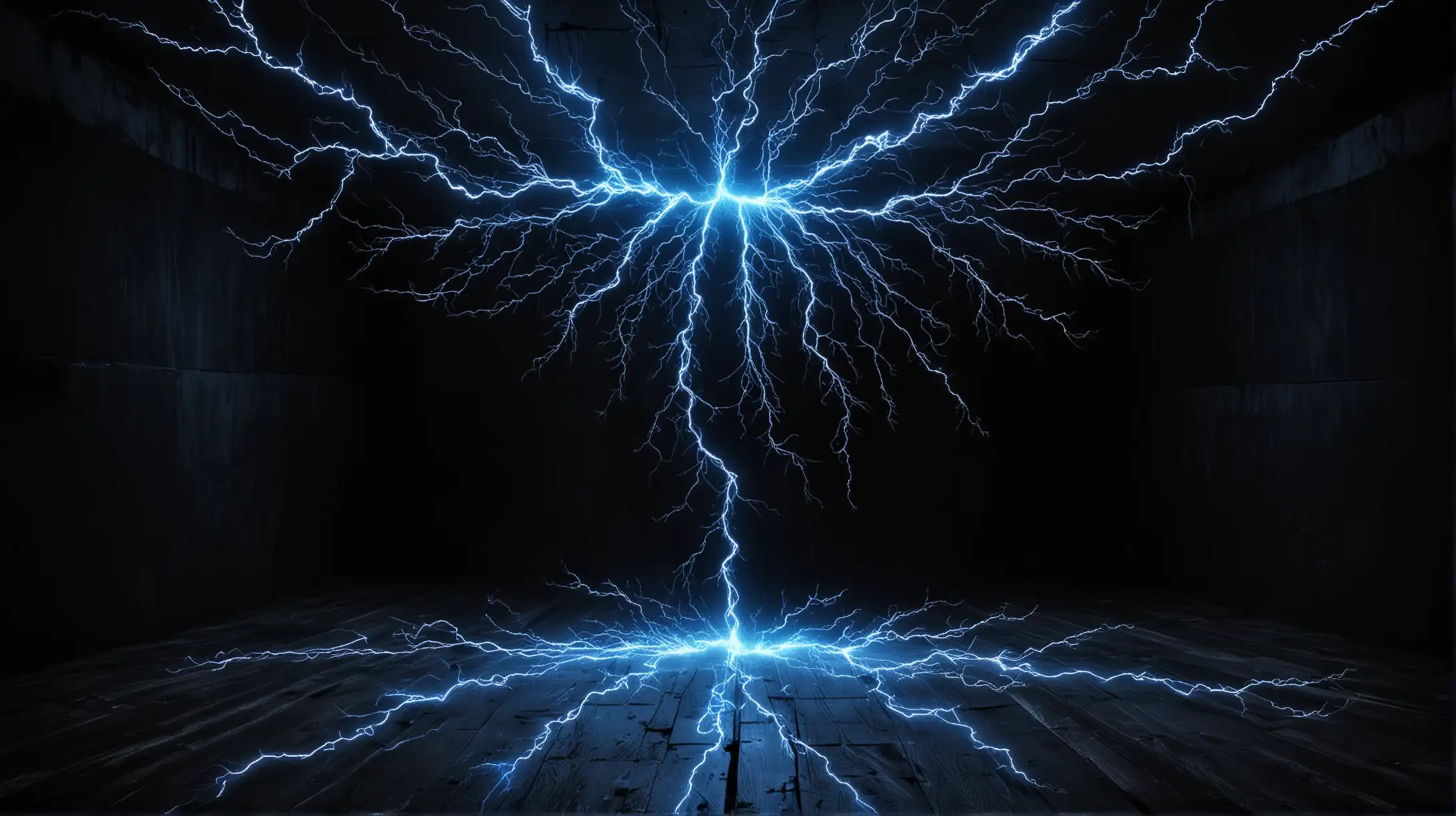 Neon Blue Lightning Bolts in Extreme Perspective on Black Background