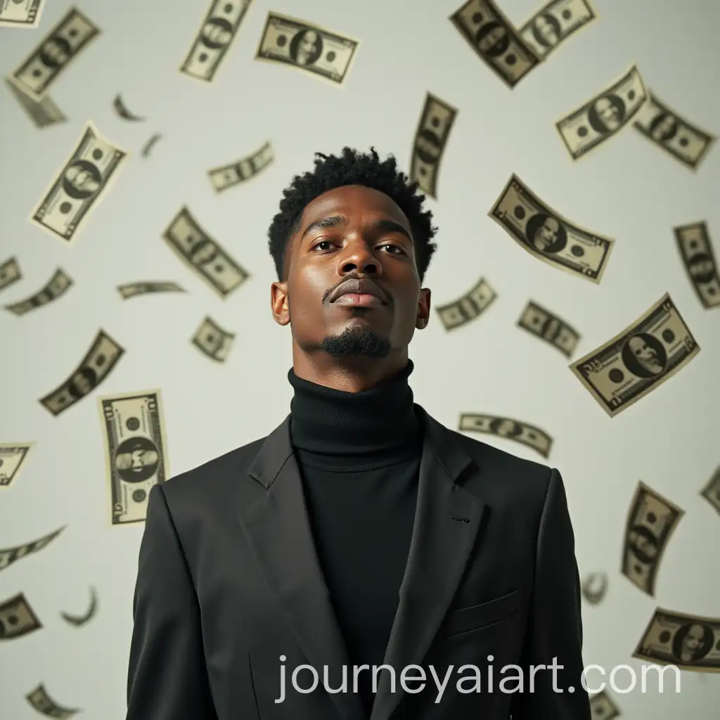 Confident-Young-Black-Man-Surrounded-by-Floating-Money