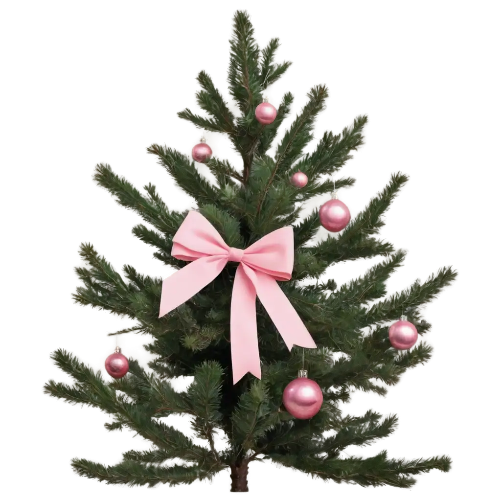 Pink-Big-Bow-on-a-Branch-Christmas-Tree-PNG-Image-for-Holiday-Designs