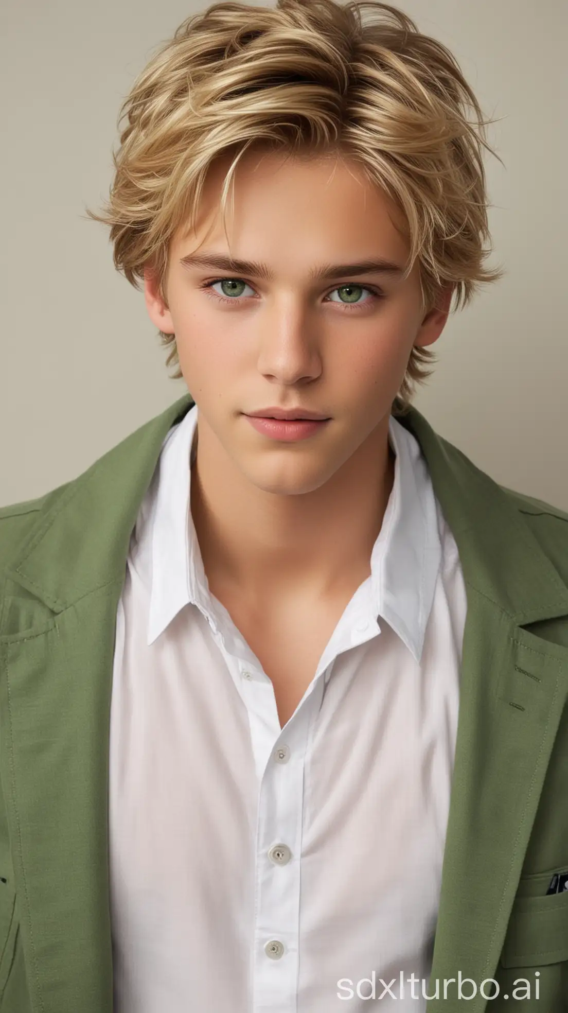 Adrien-Agreste-in-White-Jacket-and-Black-Shirt-with-Blonde-Hair-and-Green-Eyes