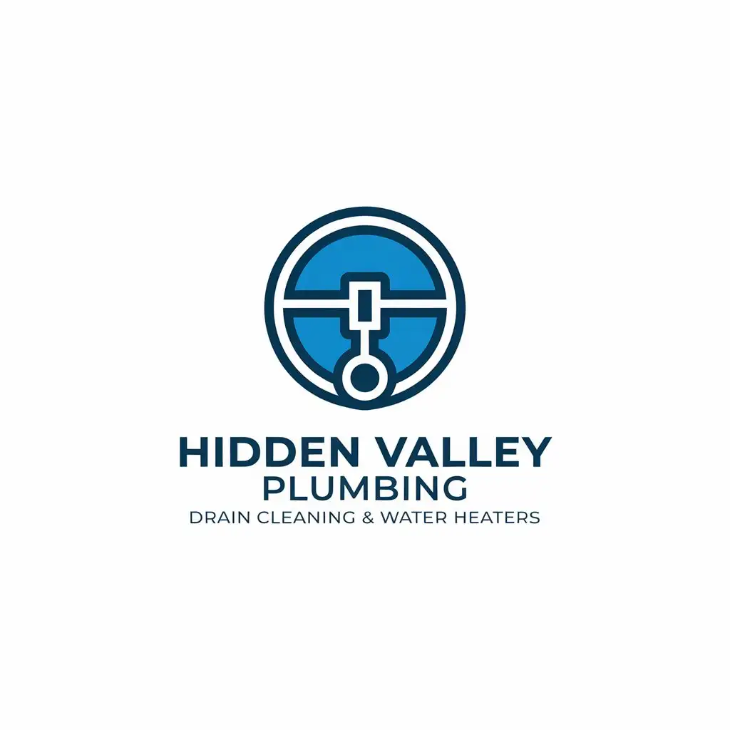 LOGO Design for Hidden Valley Plumbing Blue Circle with White Line Minimalist Style for Drain Cleaning Water Heaters