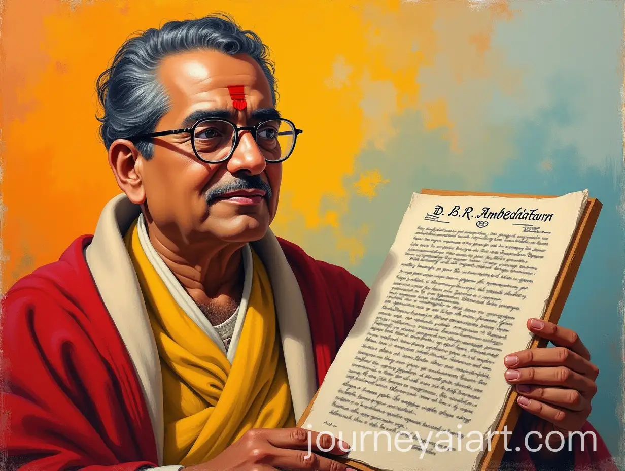 Vibrant-Portrait-of-Dr-BR-Ambedkar-with-the-Indian-Constitution-in-MF-Hussains-Style