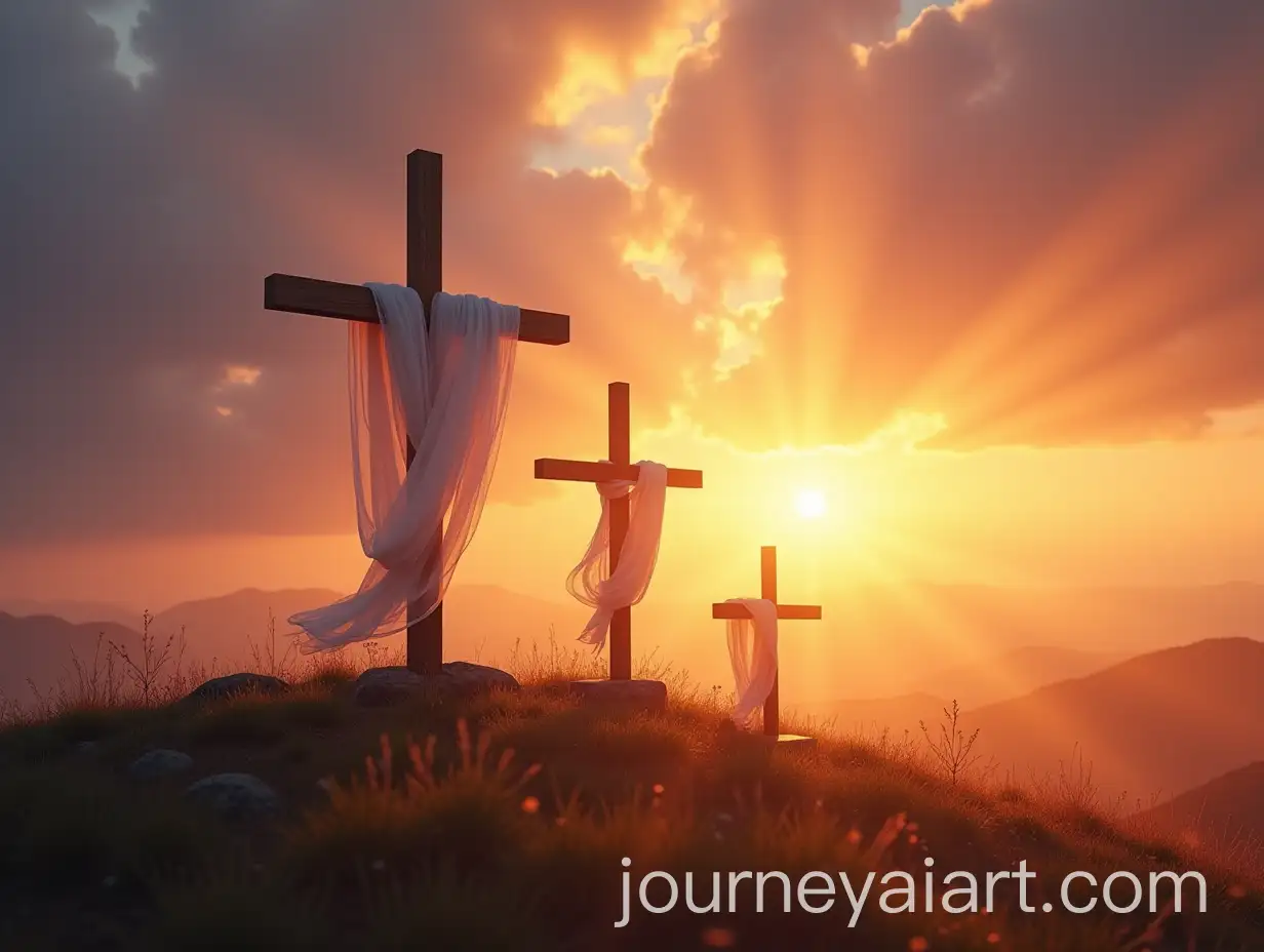 Scenic-Hill-with-Three-Crosses-at-Sunset-Symbolizing-the-Resurrection-of-Christ