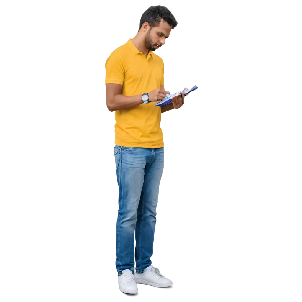 PNG-Image-of-a-Man-in-Yellow-Shirt-Taking-Test-of-Dominican-Republic-Man-High-Quality-Visual-for-Multiple-Uses