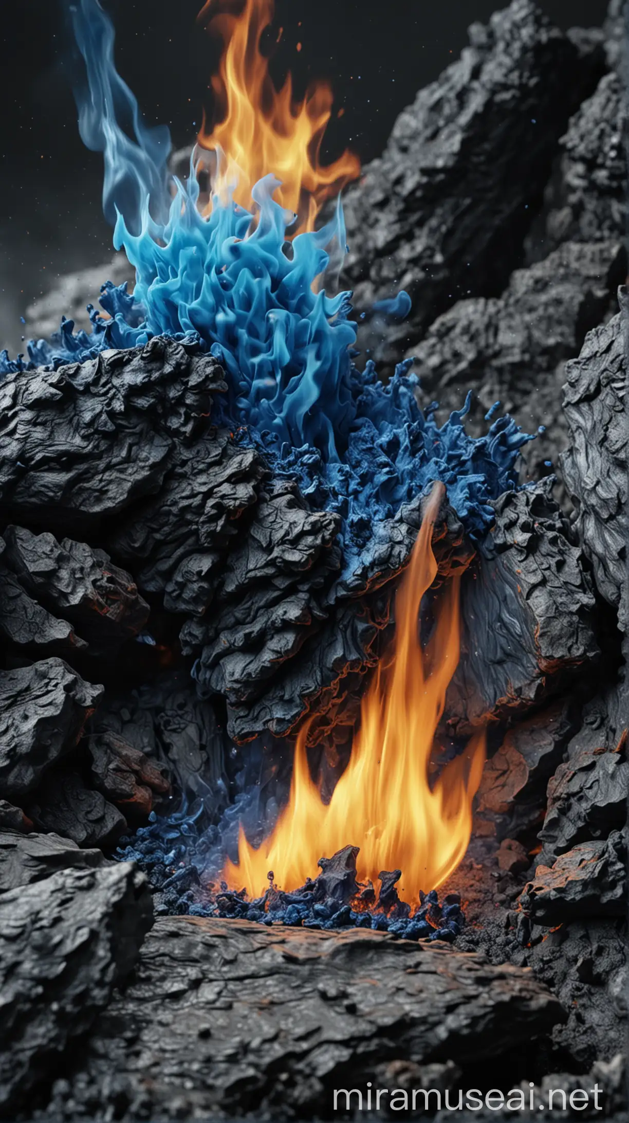 Hyper Realistic Sulfur Flames Burning with Intense Blue Color