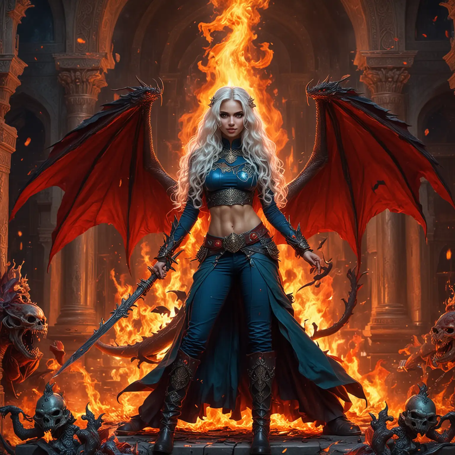 Empress Goddess with Fiery Wings and Majestic Throne