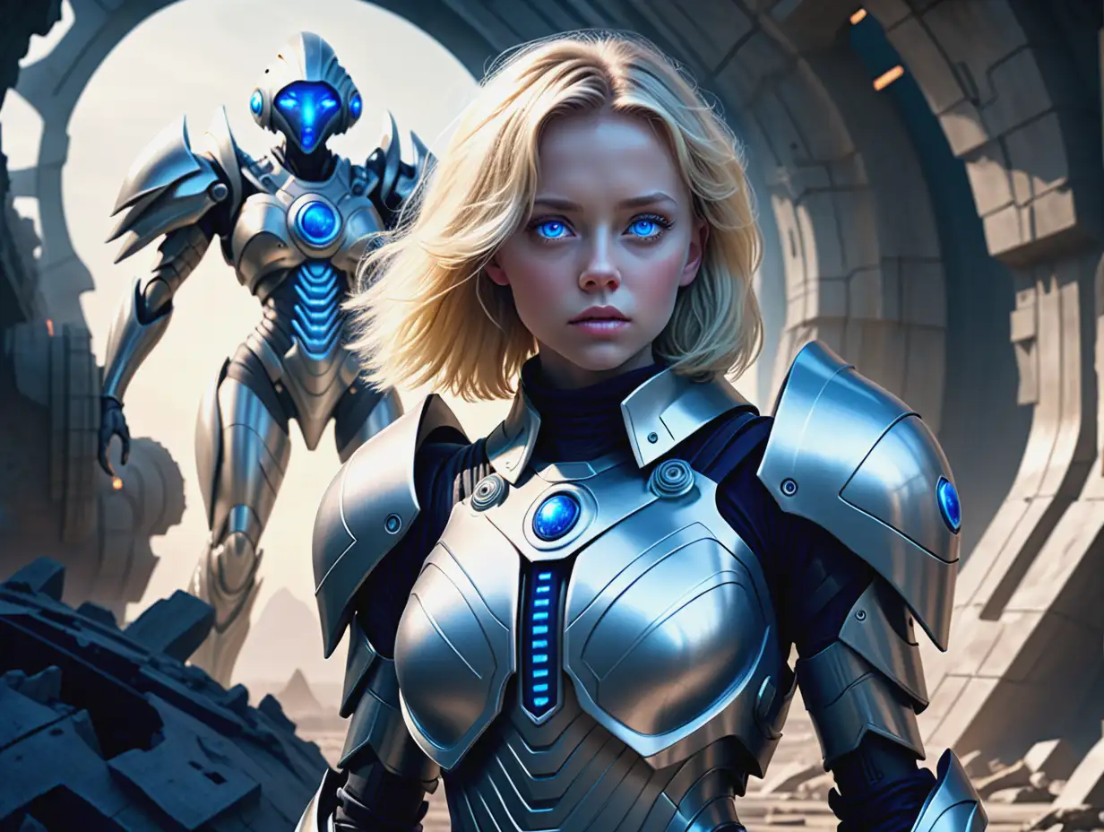 Blonde-Woman-in-Futuristic-Armor-amidst-Ancient-Alien-Ruins-at-Dawn