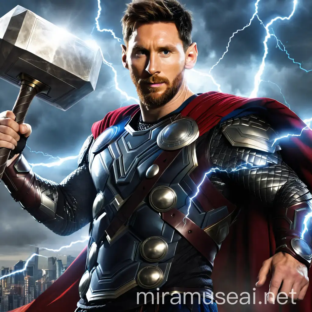 City Atmosphere HalfBody Lionel Messi as Thor