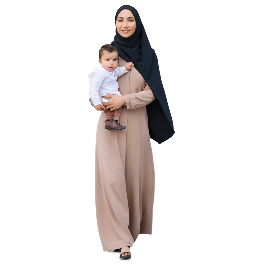 Young-Mother-with-Baby-Girl-in-Hijab-Strolling-in-the-City-PNG-Image-for-Diverse-Applications