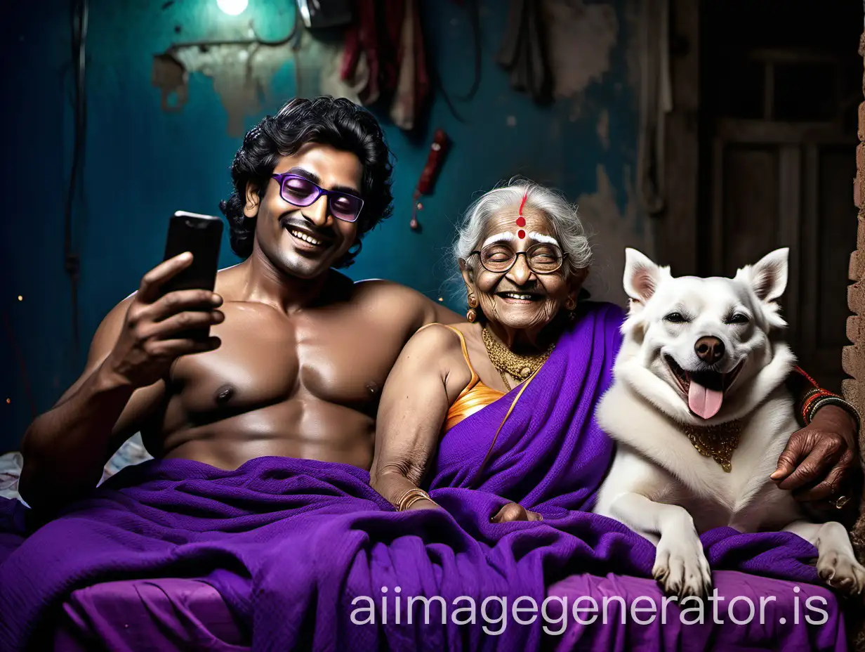 Muscular-Indian-Bodybuilder-and-Curvy-Woman-Laughing-Together-at-Night