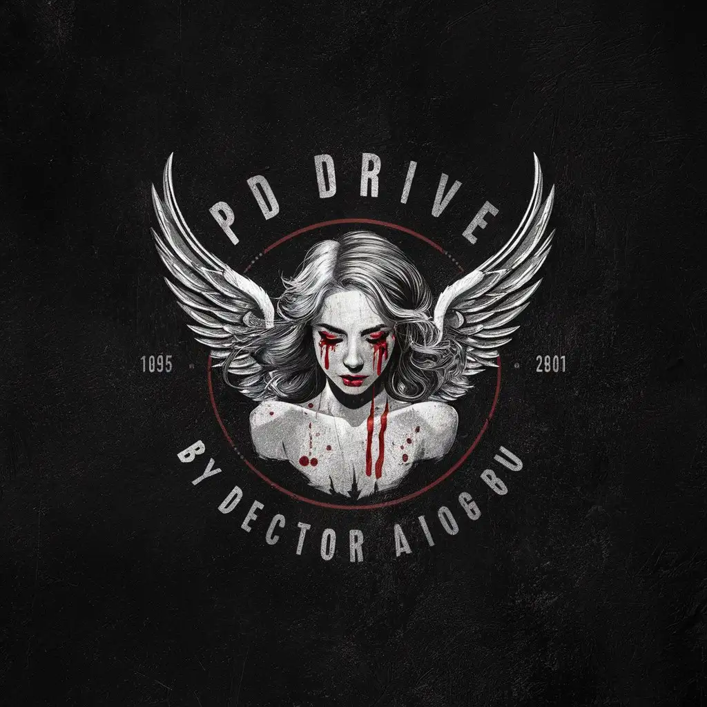 LOGO Design for PD Drive Vector Logo with Angel Beauty Woman Vintage Style