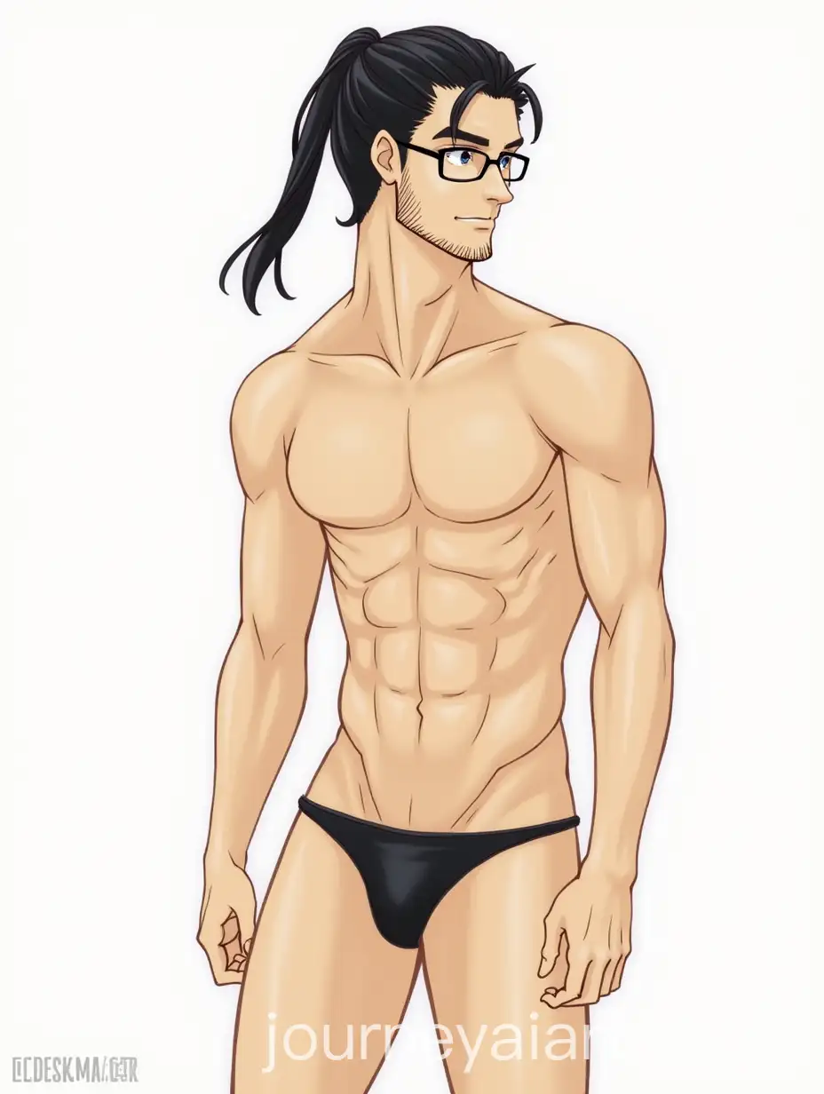MiddleAged-Man-with-Ponytail-and-Glasses-in-a-Bikini