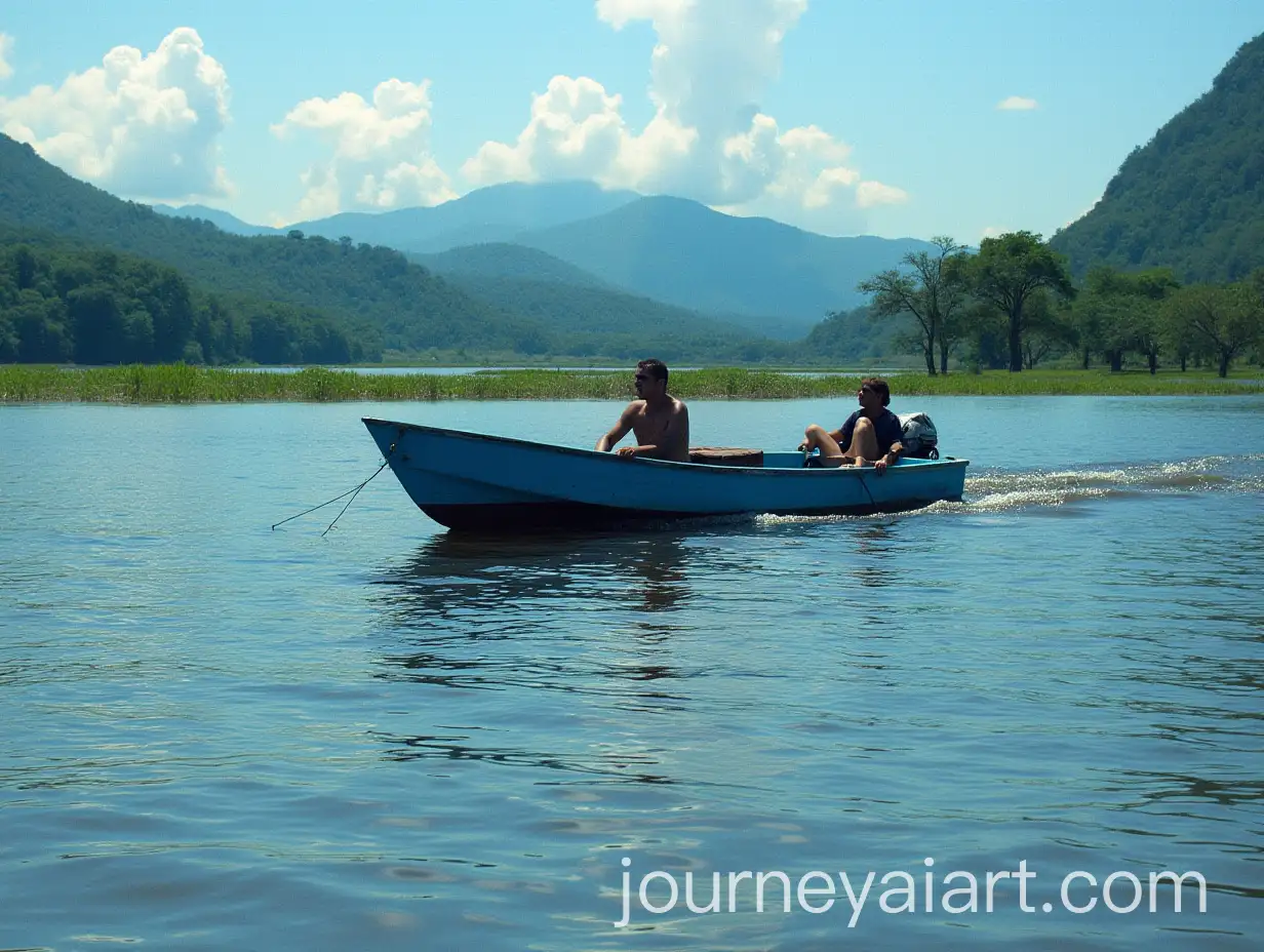 Mystical-Blue-Boat-on-Anzol-Lake-in-the-Amazon-Rainforest