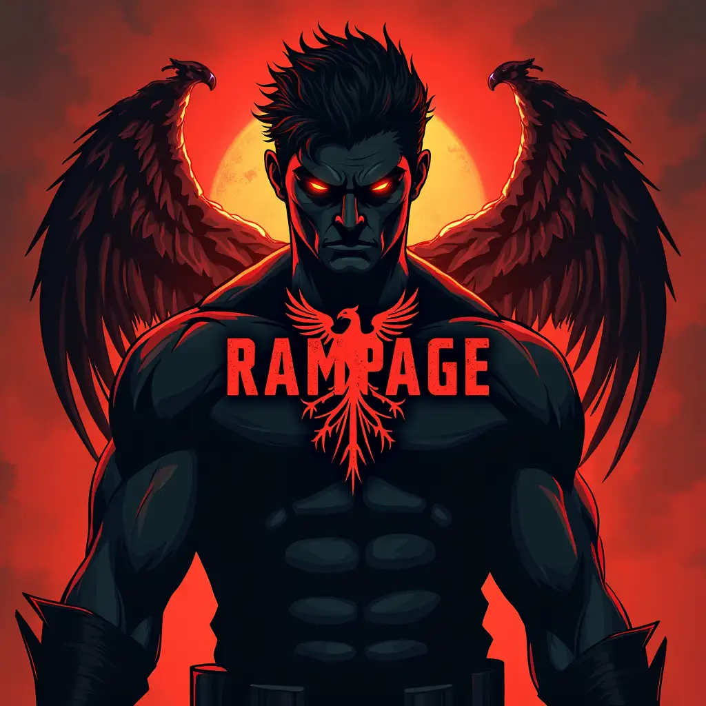 Create an aggressive avatar, and hard. In the middle of the background there should be an inscription: RAMPAGE SQUAD. And the symbol is a Phoenix