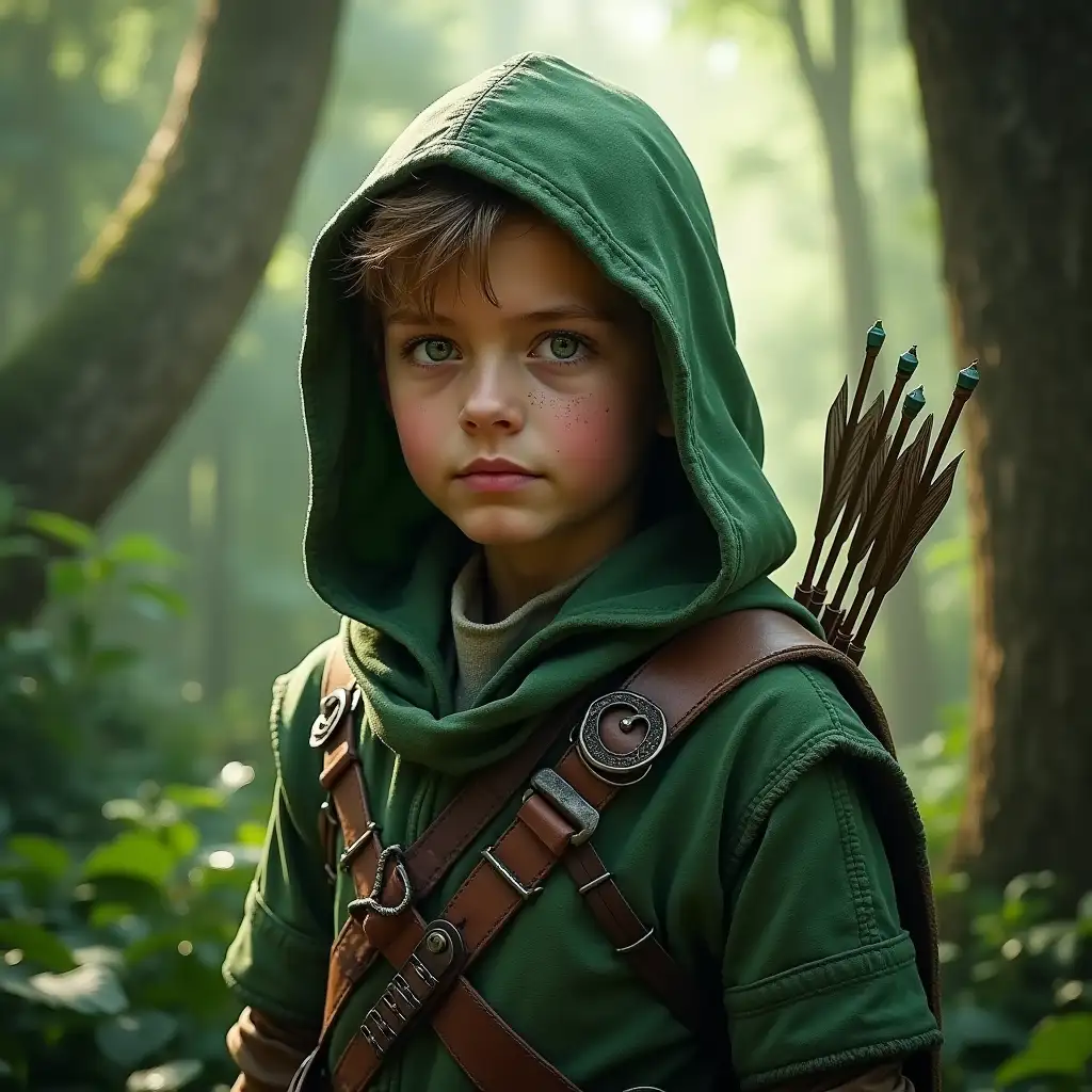Young-Ranger-in-a-Mystical-Jungle-with-Green-Hooded-Cloak-and-Bow