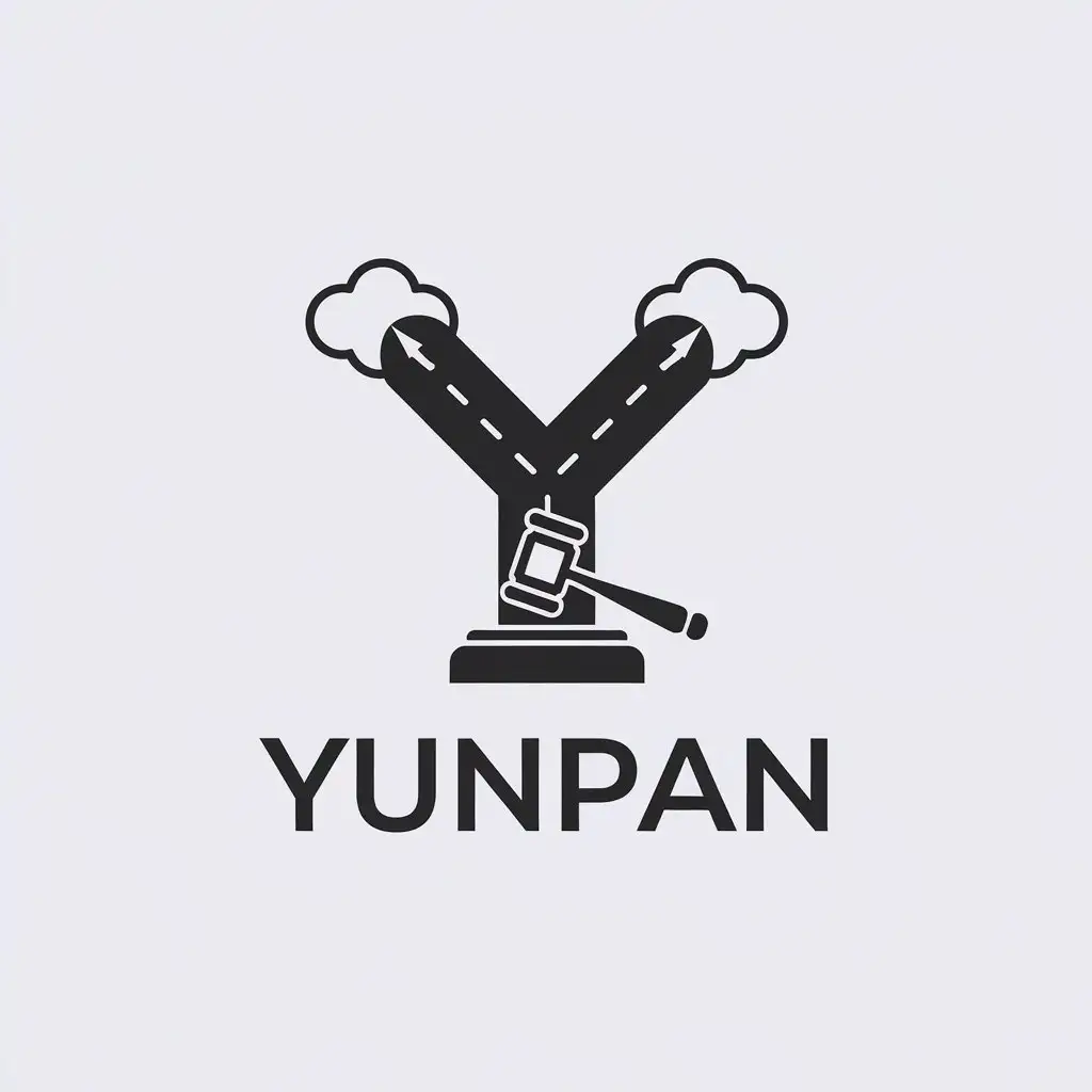 LOGO Design for Yunpan Minimalistic Y Shaped Road with Clouds and Judges Gavel in Legal Industry