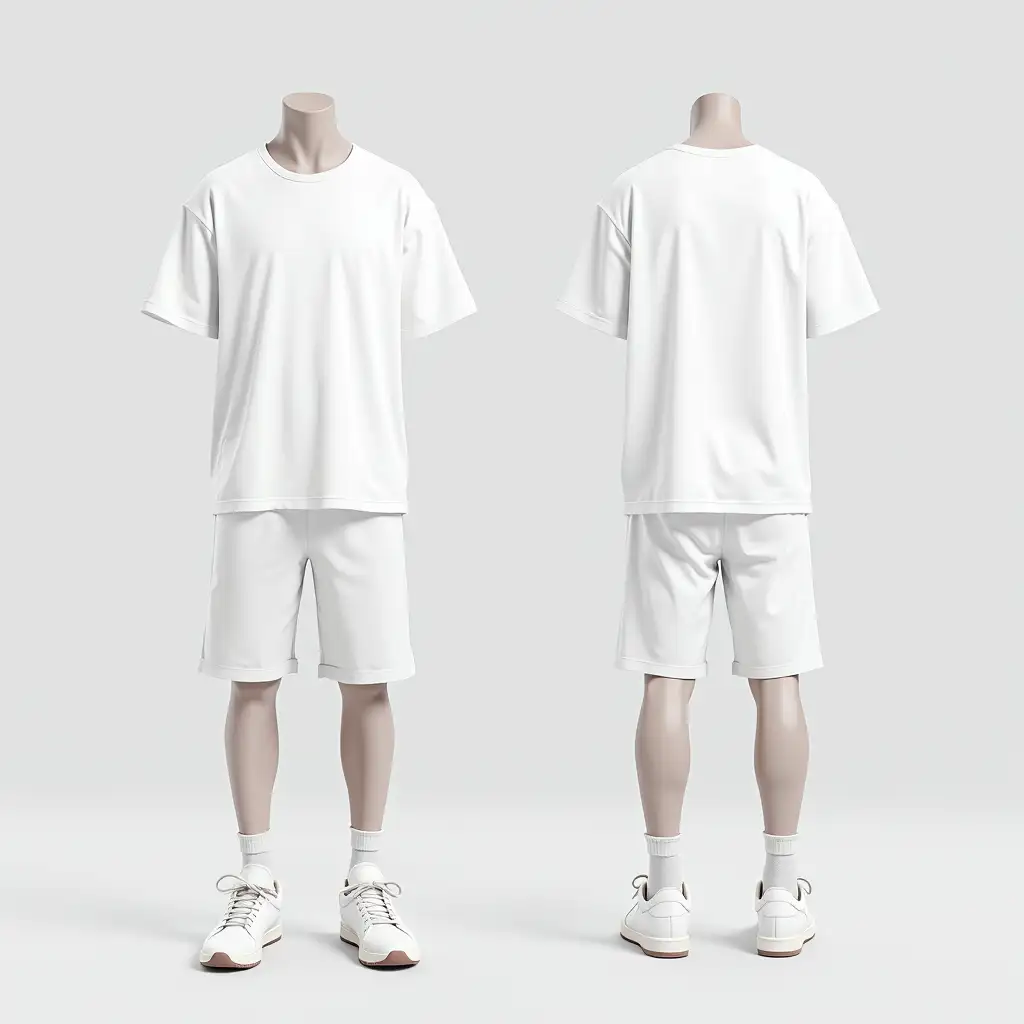 Streetwear-Fashion-Apparel-Collection-Mockup-in-White-Featuring-Oversized-TShirt-Shorts-Socks-and-Sneakers