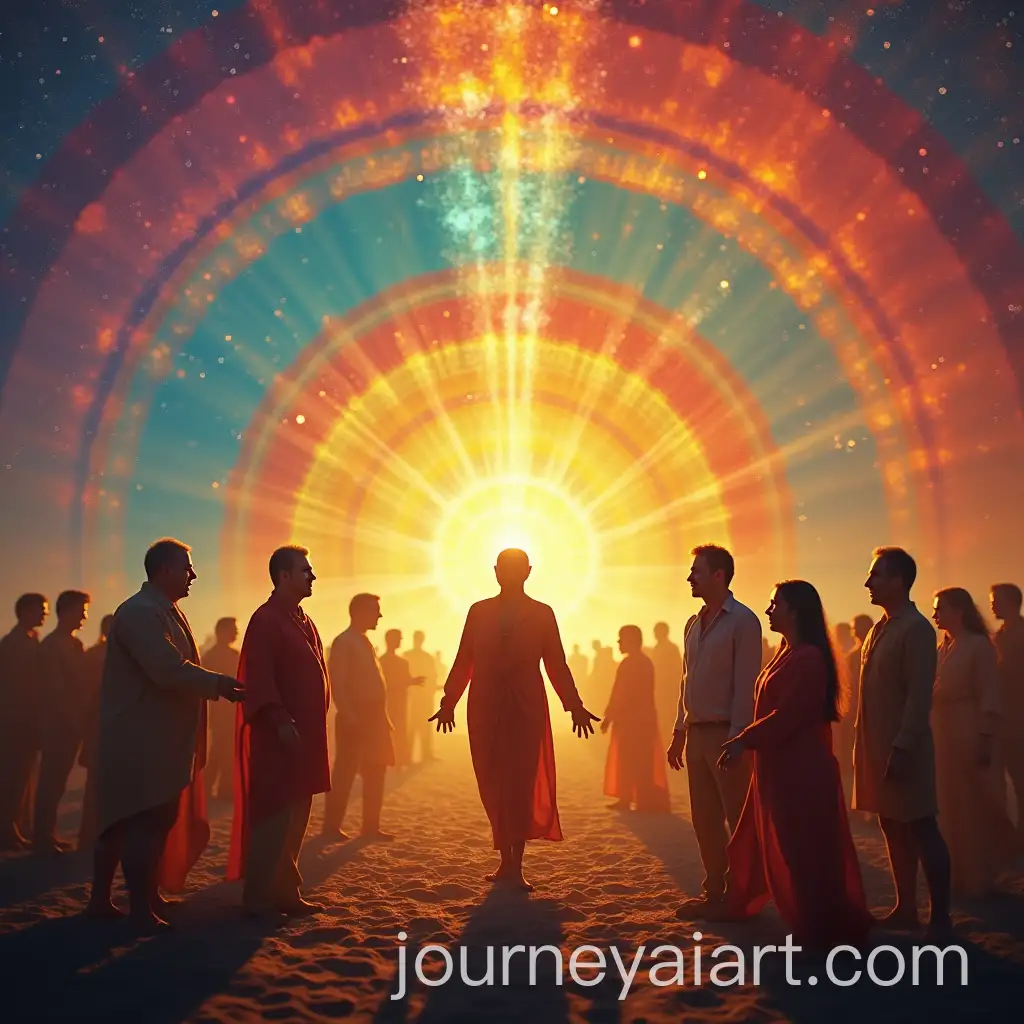 Modern-Spiritual-People-Playing-Vedic-Transformation-Games-Against-Rainbow-Backdrop