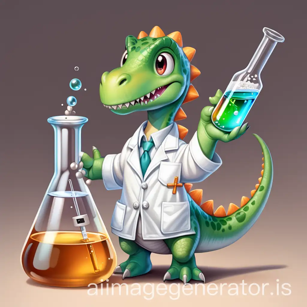 Adorable-Dinosaur-in-Chemists-Lab-Attire-with-Test-Tube-and-Flask