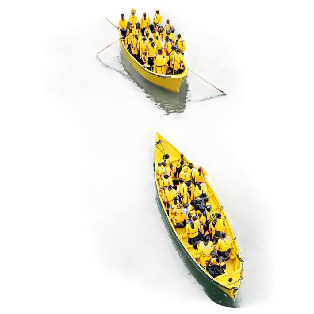 PNG-Image-of-a-Boat-with-Many-People-Dressed-in-Yellow-Vibrant-and-Versatile-Visual-Content